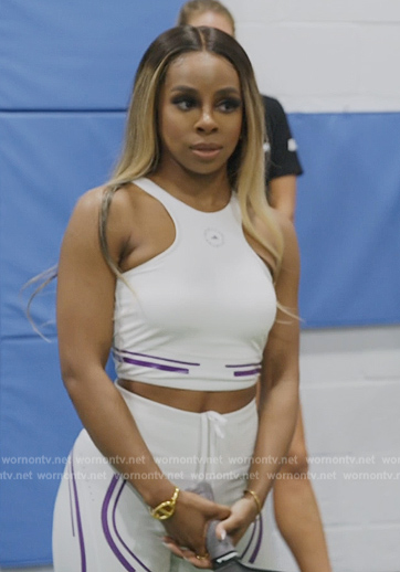 Candiace's white crop top and shorts on The Real Housewives of Potomac