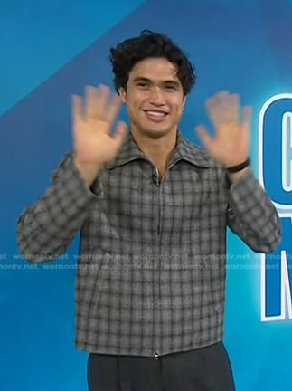 Charles Melton's grey plaid zip jacket on Today