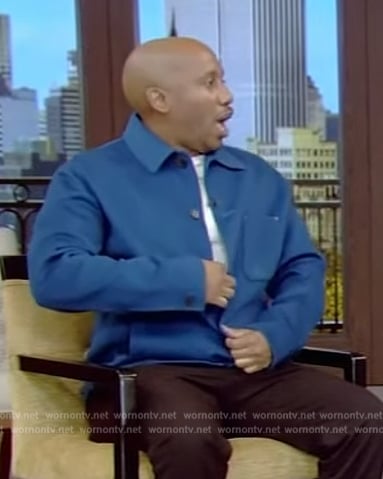 Chris Redd's blue button jacket on Live with Kelly and Mark