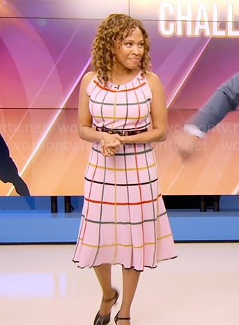 Chris' rainbow check dress on The Morning Show