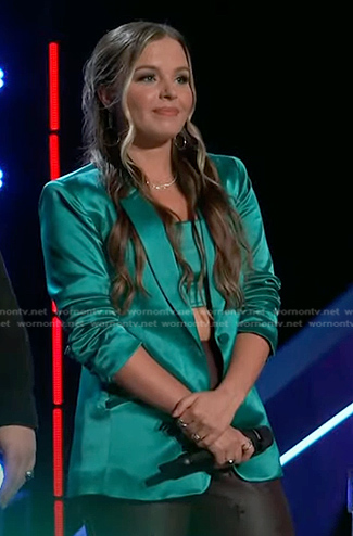 Claudia B's green cropped top and blazer on The Voice