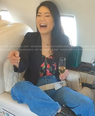 Crystal's black floral top on The Real Housewives of Beverly Hills