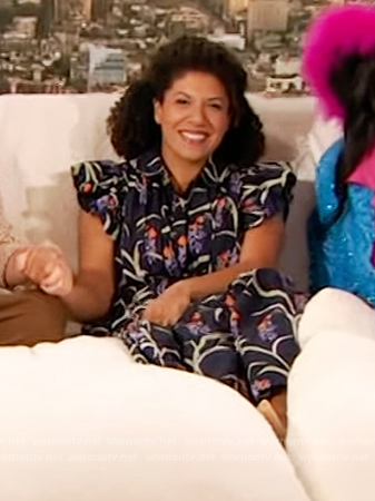 Damona Hoffman's blue floral print dress on The Drew Barrymore Show
