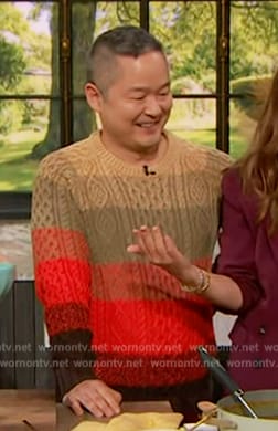 Danny Seo's stripe cable knit sweater on The Drew Barrymore Show