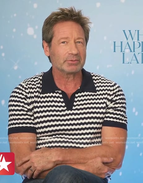 David Duchovny's stripe polo on Access Hollywood