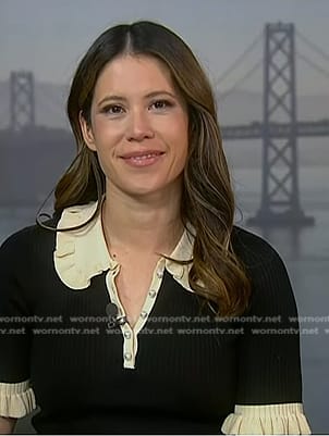 Deirdre's black contrast trim polo top on NBC News Daily