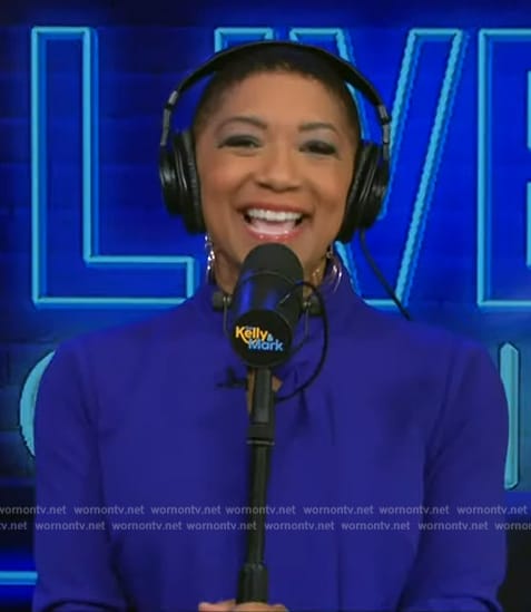 Deja Vu's blue tie neck dress on Live with Kelly and Mark