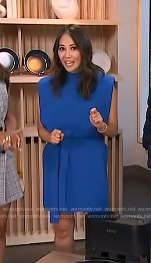 Diane Mizota's blue tie waist dress on Access Hollywood