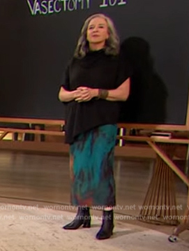 Dr. Suzanne Gilberg-Lenz's abstract print skirt on The Drew Barrymore Show
