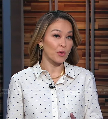 Eva's ivory dot embroidered shirt and blue skirt on Good Morning America