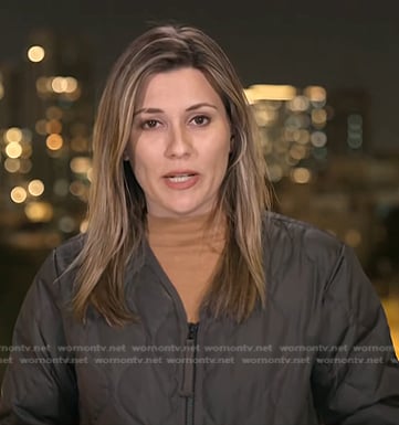 Erin McLaughlin's khaki green quilted jacket on NBC News Daily