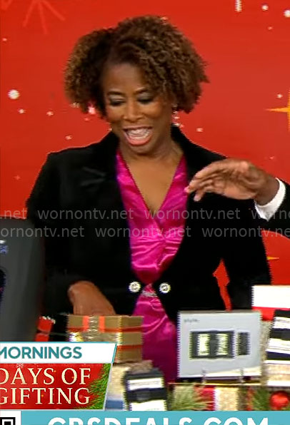 Gayle Bass' black velvet blazer on CBS Mornings