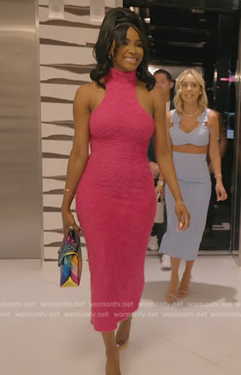 Guerdy's pink sleeveless floral lace dress on The Real Housewives of Miami
