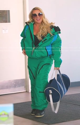 Heather's green ski jacket and pants on The Real Housewives of Salt Lake City