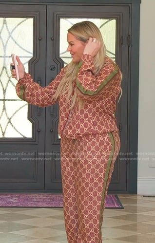 Heather's red monogram track jacket and pants on The Real Housewives of Salt Lake City
