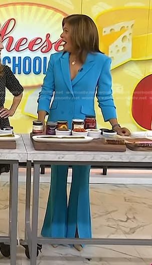 Hoda's blue blazer and front slit pants on Today