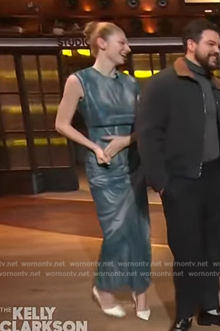 Hunter Schafer's blue marble top and skirt on The Kelly Clarkson Show