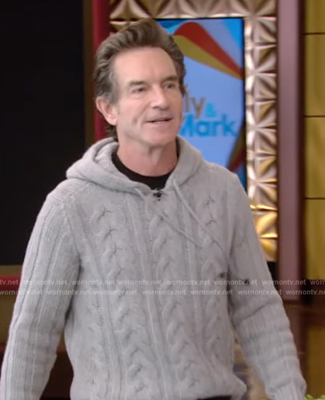 Jeff Probst's gray cable knit sweater on Live with Kelly and Mark