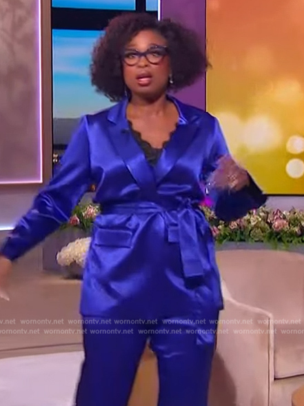 Jennifer's blue satin belted blazer on The Jennifer Hudson Show