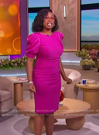Jennifer's pink puff sleeve dress on The Jennifer Hudson Show