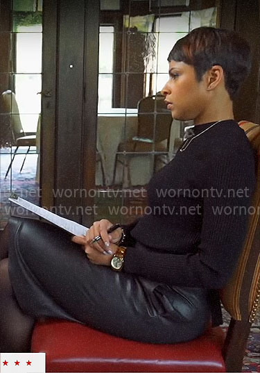 Jericka Duncan's black knit and leather dress on CBS Mornings