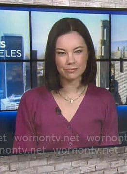 Jo Ling Kent's magenta v-neck cardigan on CBS Mornings