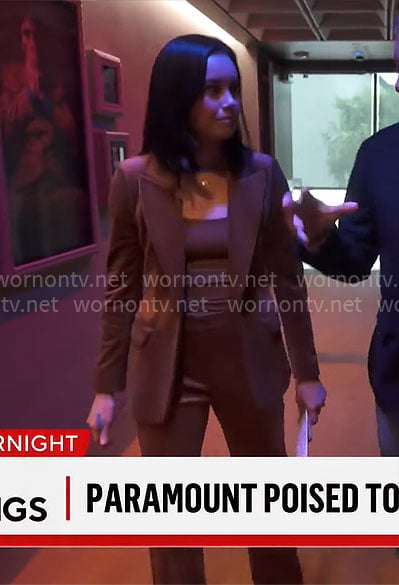 Jo Ling Kent's brown velvet suit on CBS Mornings