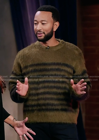 John's green striped mohair sweater on The Voice