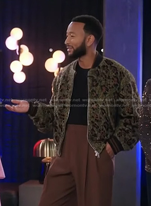 John's green leopard bomber jacket on The Voice