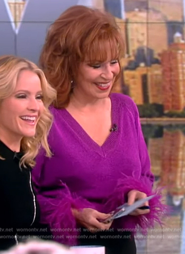 Joy's purple metallic feather cuff sweater on The View