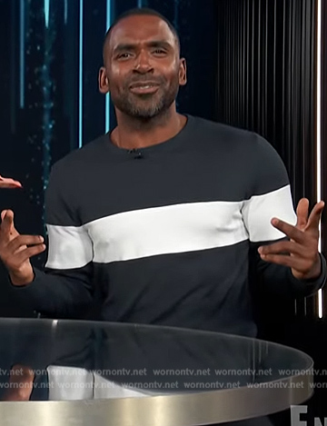 Justin's blue stripe sweater on E! News