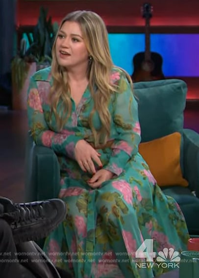 Kelly's green floral print shirtdress on The Kelly Clarkson Show
