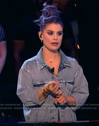 Kelly Osborne's denim embellished jacket on Beat Shazam