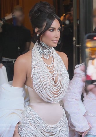 Kim's Met Gala pearl embellished dress on The Kardashians