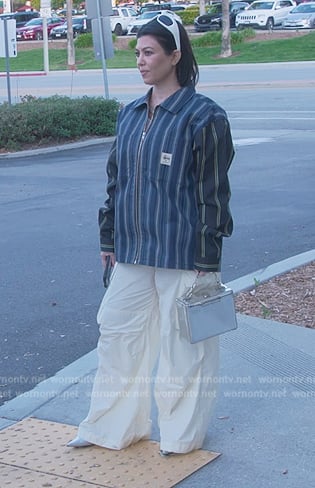 Kourtney's denim stripe jacket on The Kardashians