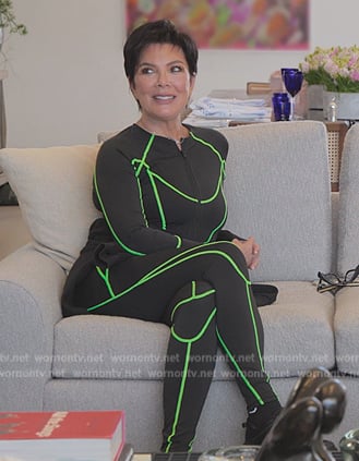 Kris's black piping jumpsuit on The Kardashians
