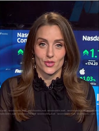 Kristina Partsinevelos's black tie neck sheer blouse on NBC News Daily