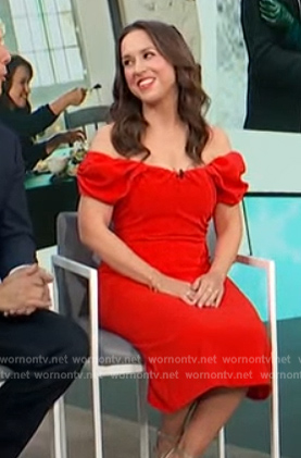 Lacey Chabert's red off shoulder dress on Access Hollywood