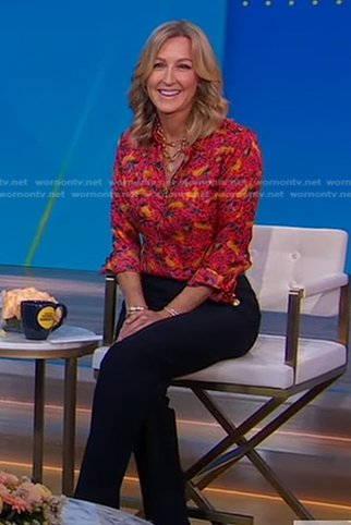 Lara's red animal print shirt and pants on Good Morning America