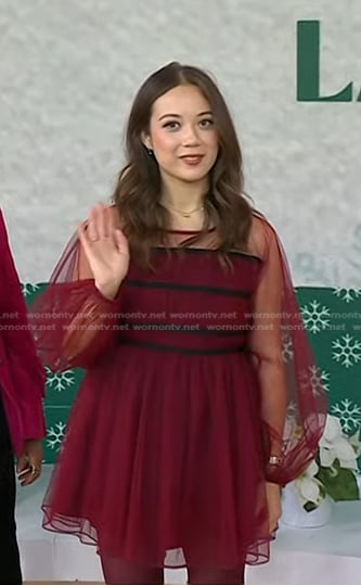 Laufey's burgundy smocked tulle dress on Today