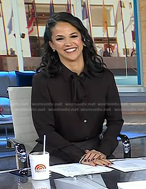 Laura's brown tie neck blouse on Today
