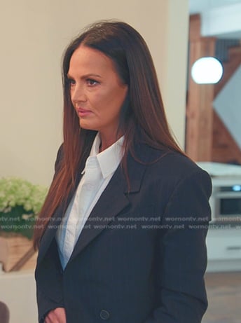 Lisa's navy pinstripe cropped blazer on The Real Housewives of Salt Lake City