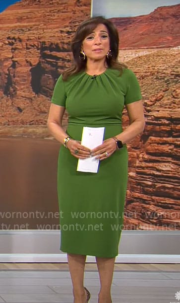 Michelle Miller's green short sleeve sheath dress on CBS Mornings