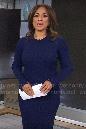Michelle Miller's navy midi sweater dress on CBS Mornings
