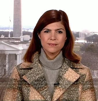 Monica Alba's beige and grey plaid coat on NBC News Daily