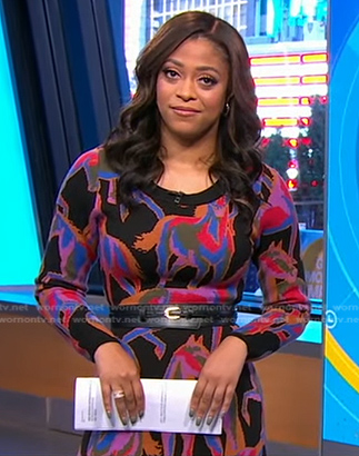 Morgan Norwood's multicolor hose print knit dress on Good Morning America