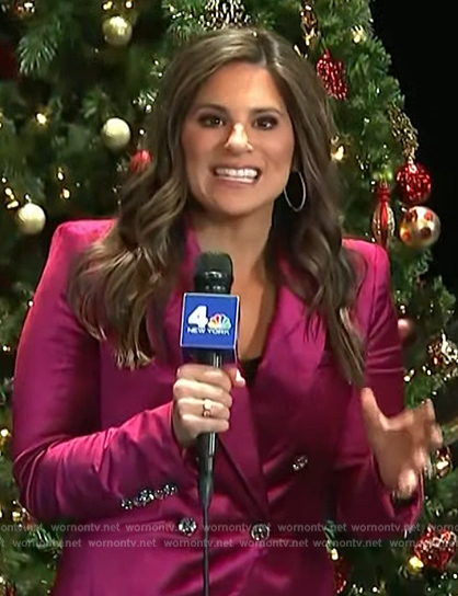 Natalie Pasquarella's pink velvet double breasted blazer on The Kelly Clarkson Show