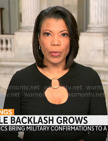 Nikole Killion's black ring detail dress on CBS Mornings