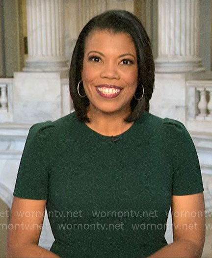 Nikole Killion's green short sleeve sheath dress on CBS Mornings