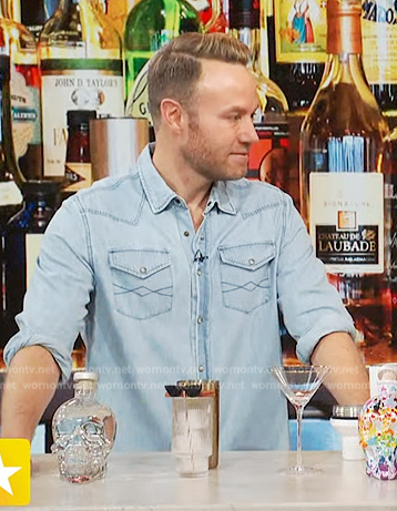 Paul Zahn's chambray western shirt on Access Hollywood